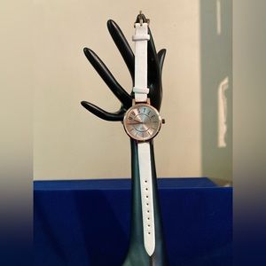 HUSTLE Rose Gold Tone Watch w/ White Band